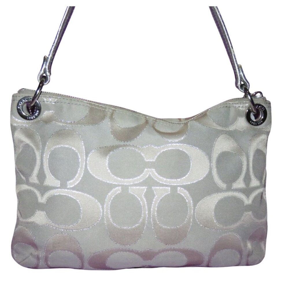 Coach 2012 Poppy Grey & Silver Metallic Signature Hippie Jacquard Bag Pushlock - Picture 2 of 14